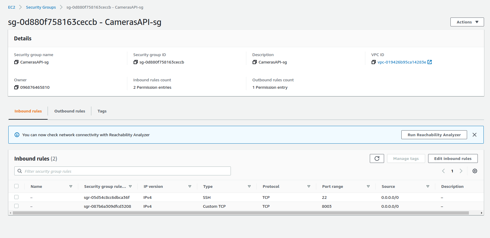 Cameras API Target Group