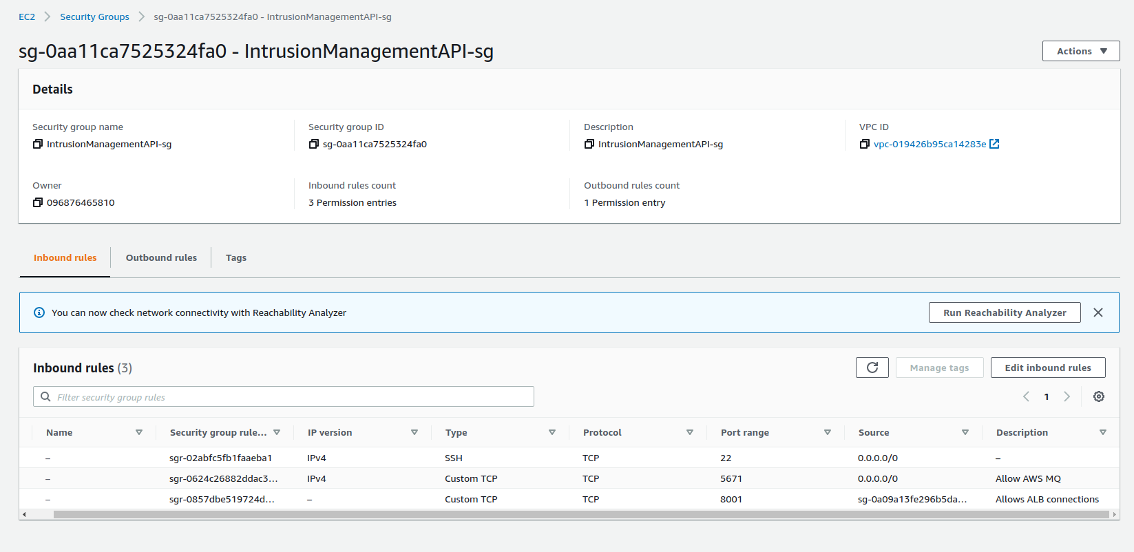 Intrusion API Target Group